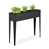 Relaxdays Hochbeet Metall, schmal, Kräuterbeet, Garten, Balkon & Terrasse, Gemüsebeet, HBT: 83 x 99 x 26 cm, schwarz