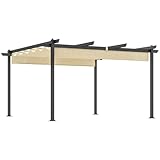 Outsunny Pergola ca. 4x4m Garten Pavillon, Terrassenüberdachung aus Aluminium, Gartenpavillon mit verstellbares Dach, Freistehend, Sonnenschutz für Terrasse und Garten, Beige