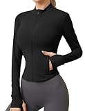 IECCP Sportjacke Damen Laufjacke Leicht Fitness Sport Oberteile Sportkleidung Frauen Langarm Gym Yoga Trainingsjacke Dünne Jacke Outfit Shirt Top mit Daumenloch Schwarz S