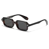 YAMEIZE Sonnenbrille Damen Vintage Rechteckige Retro Sonnenbrille 90s Schmale Mode Ecking Dicke Rahmen Rechteckige Trendige Brillen UV400 Schutz