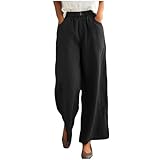Must Haves Aesthetic Leichte Sommerhose Damen Weite Gerade Freizeithose Für Frauen, Lockere Sportliche Freizeithosen, Mittelhohe Taille, Einfarbige Hosen Mit Weitem Bein, Strandhose Echtleder Hose