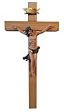 Kaltner Präsente Geschenkidee: 25 cm Wandkreuz Kruzifix aus Holz Fichte eichenholz farbig gebeizt - Handgemalte Jesus Christus Figur aus hochwertigen Kunstguss aus Resin – Dekoration