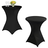 thirei Stretch Stehtisch, 2 Stück Elastische Tischdecken, Ø 60-65 cm Stretch Husse, Stehtisch Hussen,Dehnbarer Tischüberzug, für Gängige Bistrotische und Stehtische, Schwarz
