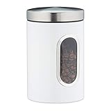 Relaxdays Vorratsdose, mit Deckel & Sichtfenster, 1,4 L, für Kaffee, Mehl, Pasta, Aufbewahrungsdose Küche, Metall, weiß, 17 x 11 x 11 cm