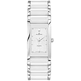 DUGENA Damen-Armbanduhr 4460506 Quadra Ceramica, Quarz, weißes Zifferblatt, Keramik-Edelstahlgehäuse, Mineralglas, Keramik-Edelstahlarmband, Klappschließe, 3 bar