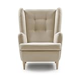 Traumnacht bequemer und moderner Ohrensessel, Polstersessel, Relaxsessel Vincent mit Holzfüßen in beige, produziert nach deutschem Qualitätsstandard