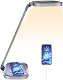 bybule Schreibtischlampe LED mit 10W Wireless Charging Tischlampe Dimmbar 5 Farben 5 Helligkeitsstufen 24W Tischlicht Nachtlicht mit USB-Anschluss Memory Funktion Touch Control für Büro Studieren