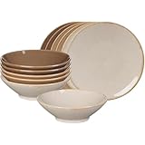 Ritzenhoff & Breker Sahara Tafelservice 12-teilig | Speiseteller & Suppenteller für 6 Pers. | Rustikaler Handmade-Look durch Reaktivglasur, Sanfte Sandtöne | Porzellan, Spülmaschinenfest | Braun-Mix