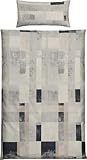 REDBEST Bettwäsche Single-Jersey Grafik Motive beige-grau Größe 40x80 cm / 135x200 cm - temperaturausgleichend, bügelfrei, mit Reißverschluss