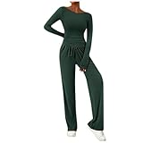 Yekdmxop Damen-Trainingsanzug 2-teilig Langarm und Hose mit Taschen und Kordelzug Mode Sport Jogging Casual Elegant Set für Zuhause Fitness, A08, L