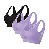 duxyoz Sport-BHs für Damen, 3er-Pack, hohe Schlagfestigkeit, Übergröße, gepolstert, kabellos, Komfort-BHs mit herausnehmbaren Pads, Push-Up-Minimizer-BH, nahtlos, volle Abdeckung, Netzgewebe