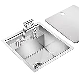 Versteckte Spüle Aus Edelstahl Mit Abdeckung, Klapphahn, Kompakte Spüle Für Café, Bar, Zuhause, Auto, Geschirrspülen(32 * 43 * 22cm)