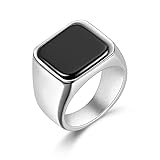 Herren Ring mit Onyx Schwarz Silber Edelstahl Bandring Siegelring Größe 67