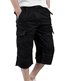 DUOLUVA Dreiviertel Cargo Hose Herren 3/4 Sommerhose Männer Arbeitshose Sommer Schwarz 3XL