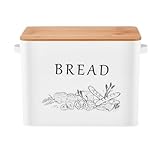 MEIZHITU Brotkasten Brotbox Brotkasten Aus Metall Mit Deckel Holzschneidebrett, Behälter Für 2 Brote, Vintage-Brotaufbewahrung Für Die Küche Brotaufbewahrung(White)
