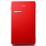 Comfee' RCD93RE2RT(E) Kleiner Kühlschrank 93 L, Retro-Design, Mini-Kühlschrank mit einer Tür, einstellbare Temperatur, leise, geeignet für Zuhause, Büro und Hotel, Rot