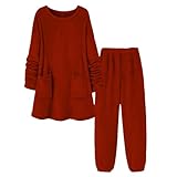 Flannel Fleece Pyjamas Set Damen Hausanzug 2-Teilig, for Women Warm Long Sleeve Sleepwear Fleece Tops and Pants Pjs 2 Piece Lounge Wear Comfy Flannel Nightwear Lose Loungewear Nachthemd