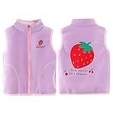 ANIMQUE Baby Kinder Fleeceweste Jungen Mädchen Polar Fleece Weste Stehkragen Reißverschluss Ärmellose Kinderjacke Cartoon Muster, Erdbeere Violett 130