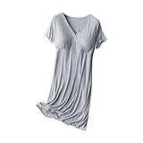 duxyoz Umstandsnachthemd für Damen, kurzärmelig, Stillnachtwäsche, weiches Stillnachthemd für Schwangerschaft, gepolsterte Knöpfe, Schlafshirt, bequeme Loungewear, Kleid, grau, M
