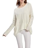 Acramy Damen Pullover Langarm Dünne Strickpullover Einfarbiger Schulterfrei Pullover Frühling/Herbst/Winter (S, Weiß)