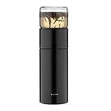 Navaris Teeflasche aus Edelstahl und Glas mit Sieb - 300ml Tee Flasche Teekanne to go - Teebecher Trinkflasche Teebereiter aus Borosilikatglas