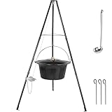 TLSUNNY 30L Gulaschkessel mit Dreibein und Löffel, Original Ungarischer Gulaschkessel, mit Höhenverstellbarer Kette, mit Erdspießen, Kesselgulasch Topf Set, Gulaschtopf Emaille, für 25-30 Personen