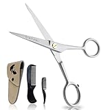 ONTAKI Professional German Steel Bartschere Männer Schnurrbart Schere mit Bart Kamm & Tragetasche Cet, Hand geschmiedet abgeschrägten Rand Präzision Gesichtsbehaarung Trimmen - 5 Zoll Silber