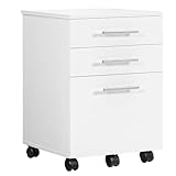 HOOBRO Rollcontainer, Rollen Aktenschrank mit 3 Schubladen, mobiler Büroschrank mit hängenden Aktenfächern, Büro, Weiß EWW02WJ01G1