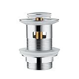 Ablaufgarnitur für Waschbecken, mit Schlitz, für Waschbecken, Klick-Klack, Messing, gefederter Stopfen, Ablaufgarnitur ohne Überlauf, Chrom, 1 Stück