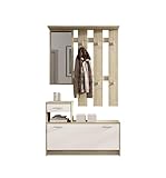 Vera Garderobe mit Spiegel weiß matt - Kompaktgarderobe Korpus Eiche Sonoma Nachbildung - 100 x 190 x 26 cm (B/H/T)