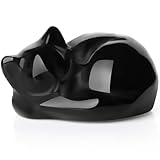 QINJIEJIE Obsidian Katzen Deko Kristalle Heilsteine Schwarze Katze Figuren Dekor Geschenk für Katzenliebhaber Edelsteine Glück Kätzchen Geschenke für Frauen