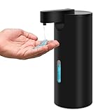 HMJIA Seifenspender Automatisch Edelstahl mit 3 Stufen Einstellbar Infrarot 340ml Elektrischer IPX4 Wasserdicht Seifenspender mit Sensor für Küche & Badezimmer (Schwarz)