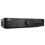 Auna Hifi Verstärker Stereo, Verstärker-Hifi-Stereo, Mini Verstärker mit Bass- und Höhenregler, Musik-Verstärker-Lautsprecher mit Fernbedienung, AV Receiver, 1 Kanal AUX-Verstärker für MP3 & CD Player