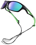 Pro Acme Kinder Sonnenbrille polarisiert UV-Schutz TR90 unzerbrechlich Sport Schattierungen für Jungen Mädchen S703（Schwarz Grün | Grün verspiegelte Gläser）