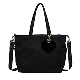dogmoon Cord Tasche Damen, Cord Tote Bag, Cord Beuteltasche Stofftasche, Groß Shopper Tasche, Handtasche, Umhängetasche für School Schule Arbeit Büro Reisen Einkaufen Alltag(Schwarz)