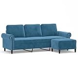 QJBSAVVA Couch Groß Sofagarnituren Big Sofa Campingsofa - 3-Sitzer-Sofa mit Hocker Blau 180 cm Samt für Schlafzimmer Wohnzimmer Ausstellungshalle Gästezimmer