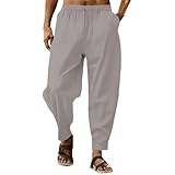 Generisch Herren Leinenhose Freizeithose Kordelzug Leichte Sommer Strand Hose Herren Leinenhose Baggy Loose Fit Hose Herren Weisses Leinenhose MäNner