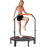 SPORTNOW 102 cm Fitness-Trampolin mit LCD-Monitor, Faltbar Mini-Trampolin für Erwachsene, Fitness-Rebounder mit 4-Fach Höhenverstellbarer Haltegriff, bis 150 kg
