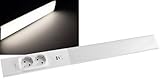 ChiliTec LED Unterbauleuchte 60cm 2 Steckdosen Arusha Küche Unterschrank Lichtleiste Licht Neutralweiß USB-A USB-C PD Beleuchtung für Büro Werkstatt Weiß