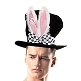 Osterhasenohren Top Hat - Hut Plüsch Hut | Ostern Zauberer Hut | Halloween Kostüm Zubehör | Schwarzer Hasenhut | Ostern Vampirin Hut | Herren Hasenohren Hut für Ostern
