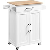 Yaheetech Bewegliche Kücheninseln Küchenwagen auf Rollen, Servierwagen mit Schublade und 3 Schrank, Arbeitsplatte aus Holz, Rollwagen 66 × 45,5 × 91,5 cm, Küchentrolley im Landhausstil, Weiß