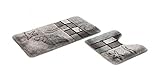 S&S-Shop Badematte Set | grau | Hamburg | 2 teilig | mit Ausschnitt | rutschfest | WC-Vorleger 50 x 45 cm | Badvorleger 50 x 90 cm | Badteppich | Teppich | Bad | Badezimmer