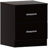 Vida Designs Nachttisch, schwarz, 2 Schubladen mit Metallgriffen und -schienen, einzigartige Schubladenunterstützung gegen Verbiegen, Schlafzimmer-Möbel Riano, 56 x 40 x 36 cm