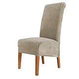 EBETA Stuhlbezug Samt Stuhlhussen Hotel Stretchhussen, XL Stuhlabdeckung Stretch Stuhlbezüge Hunssen für große Esszimmerstühle Waschbar (Khaki, 6 Stück)