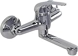 unbekannt Wandarmatur mit Schwenkauslauf 10cm, Messing, Metallhebel, Poliert hochglanz, Metallic Silver, Wandmontage, Badezimmer, Küche