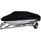 Bootspersenning Bootsabdeckung,210/420D Oxford Gewebe Wasserdicht Staub Schutz Persenning Bootsplane,für Yacht Schnellboot Runabout Fisch-Ski (420D,14-16FT-V)