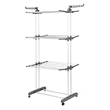 Belfoyer Wäscheturm Klappbar 3-stufig｜Wäscheständer Turm mit Rollen & Auszieharmen｜Hoch Stabiler Clothes Drying Rack für Innen, Balkon & Waschraum｜Platzsparender Wäscheständer-WX26105