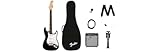 Squier by Fender Debut Collection Stratocaster E-Gitarre mit Frontman 10G Amp, gepolstertem Gigbag, Gurt, Kabel, Plektren, Gitarrenständer, Clip-on Stimmgerät und einem Satz Reservesaiten.