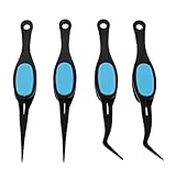 MOTHNUR 4 Stück Präzisions Pinzetten Edelstahl Schwarz Gebogene Gerade Spitzen Reverse Tweezers für Nagelkunst Wimpernverlängerung Perlen und Beauty Anwendungen