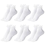 UILYNIU 6 Paar Weiße Rüschen Socken Damen Knöchelsocken Spitzen Socken Damen Socken mit Rüschen Damen Weiß Söckchen mit Rüschen (DE/NL/SE/PL, Numerisch, 34, 40, Regular, Regular, Weiß)